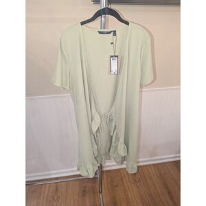 Vero Moda Sage Green Vmhaya Ruffel Hem Short Sleeve Wrap Dress New Womens xl nwt
